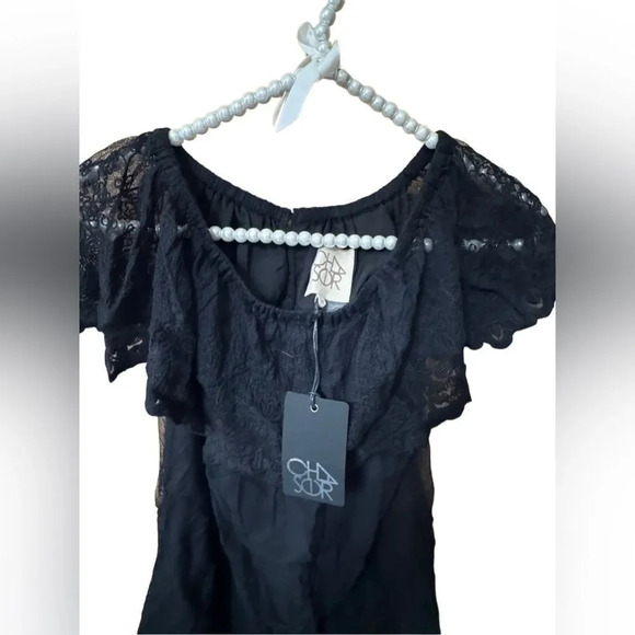 NWT Flutter sleeve black Chaser top REVOLVE Lace collar Med - Picture 2 of 7